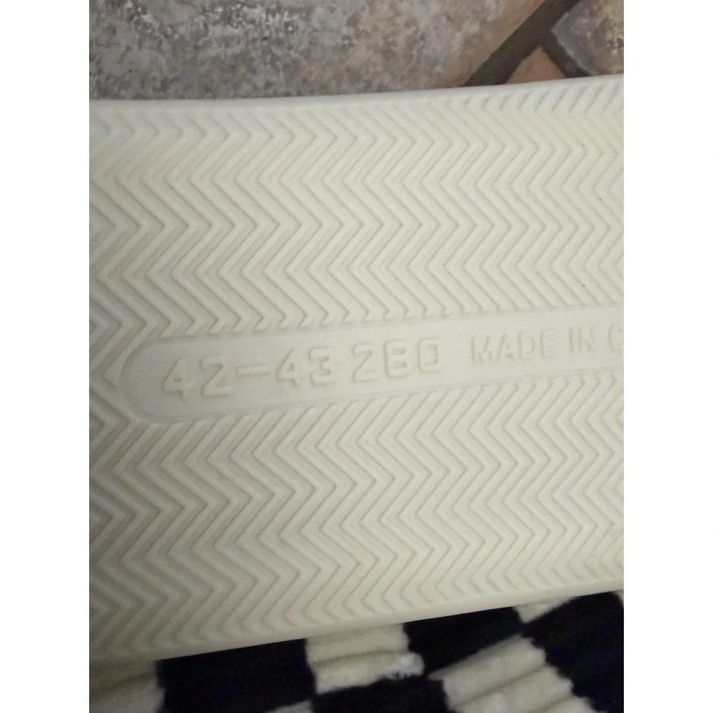 Checkerboard Corduroy Slippers Black White Faux Fur Lined Mules Size 42-43 280cm